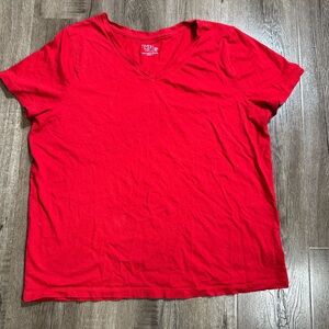 Time and Tru Bold Red V-Neck Top
